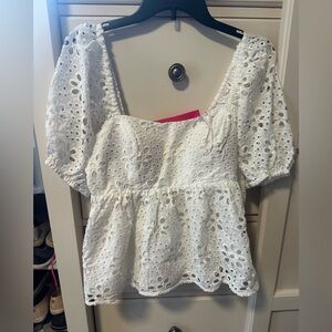 Lilly Pulitzer top. Size 8, resort white, funflower eyelet.
